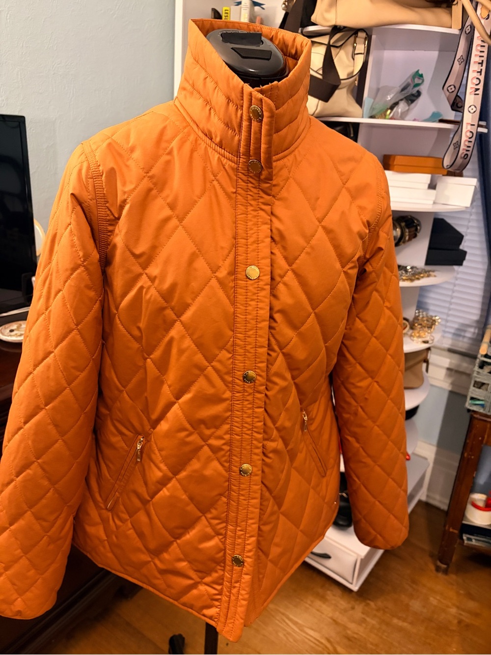 L.L.Bean Womens Quilted Jacket Orange Quilt Snap Front Lightweight Size Small - Picture 11 of 13